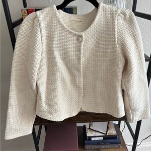 Cream Textured Boucle Cropped Jacket